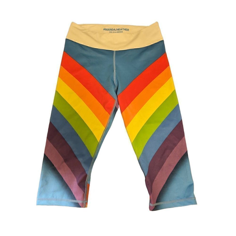 Grrrl Capri Squat Proof Rainbow Colorful Leggings Amanda/Heather Women's Size S/